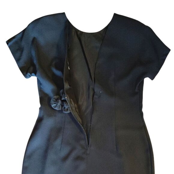 VTG Black Low Back Rosette Midi Sheath Dress Deadstock Size 14 *Fits like Large - Picture 12 of 15